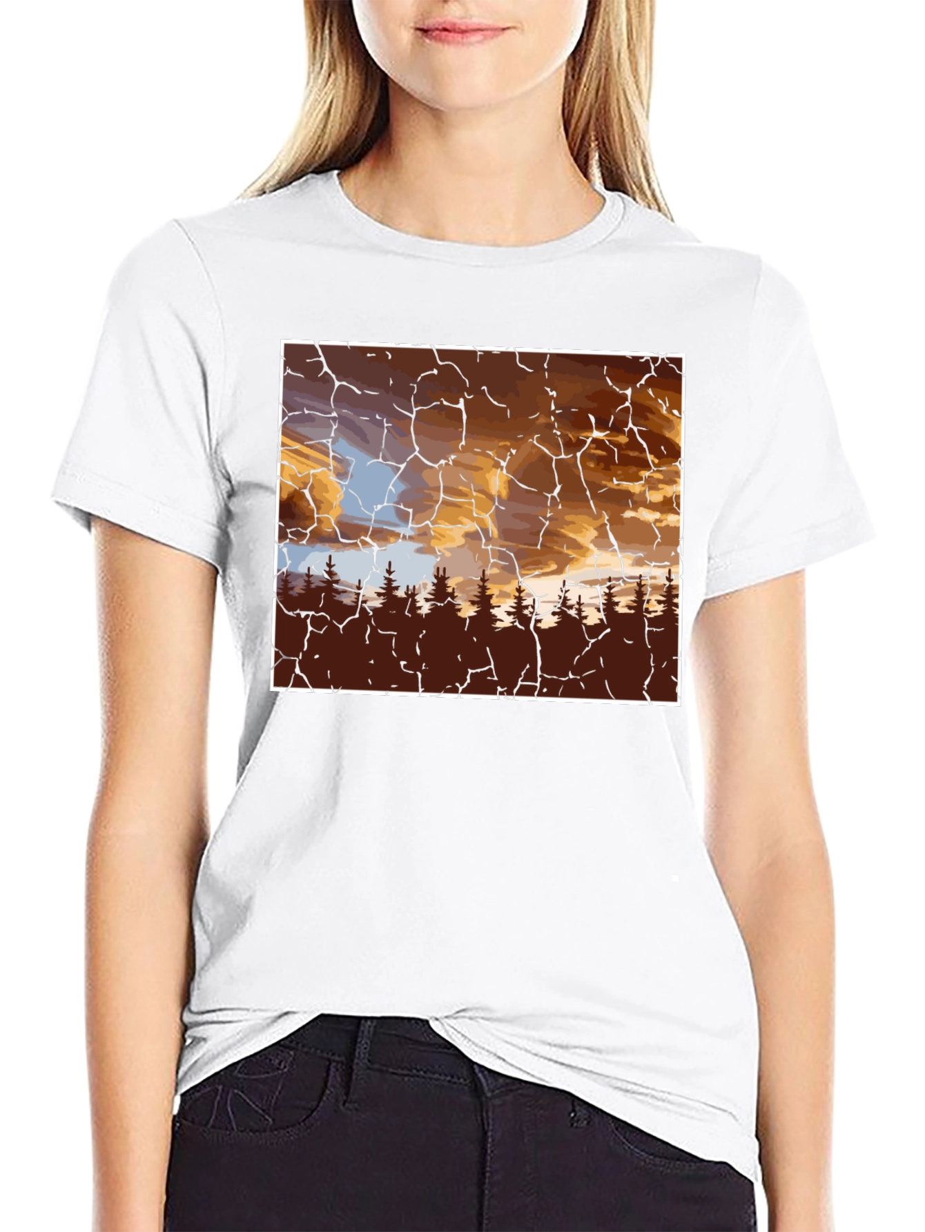 Sunset Forest Graphic Tee - Unique Crackle Design