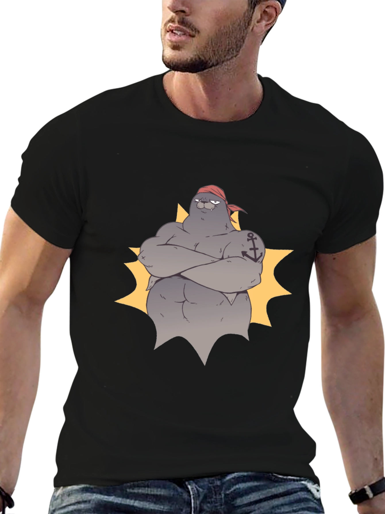 Pirate Seal Graphic Tee - Black Cotton T-Shirt