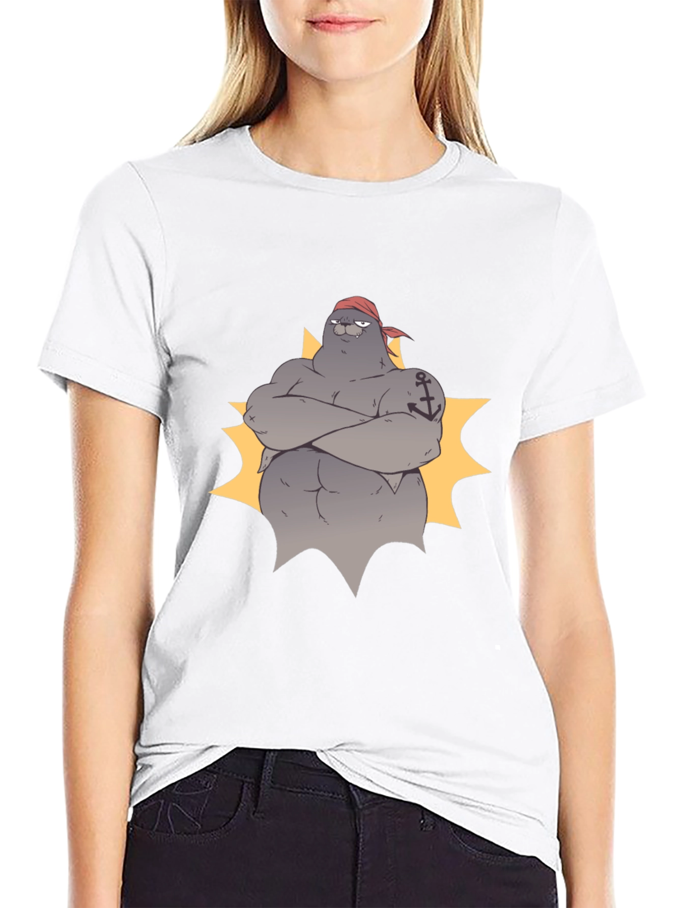 Pirate Seal Graphic Tee - Black Cotton T-Shirt