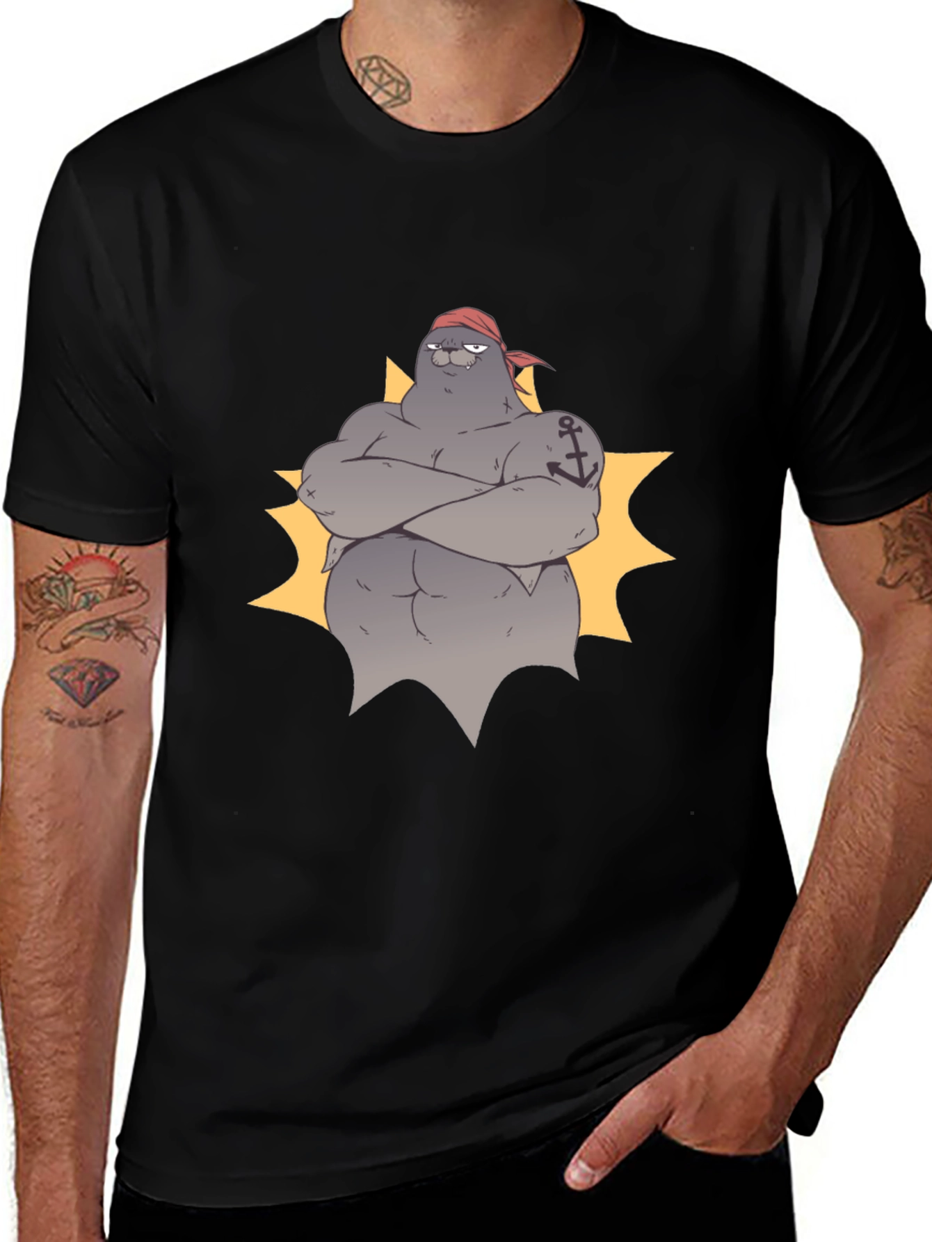 Pirate Seal Graphic Tee - Black Cotton T-Shirt