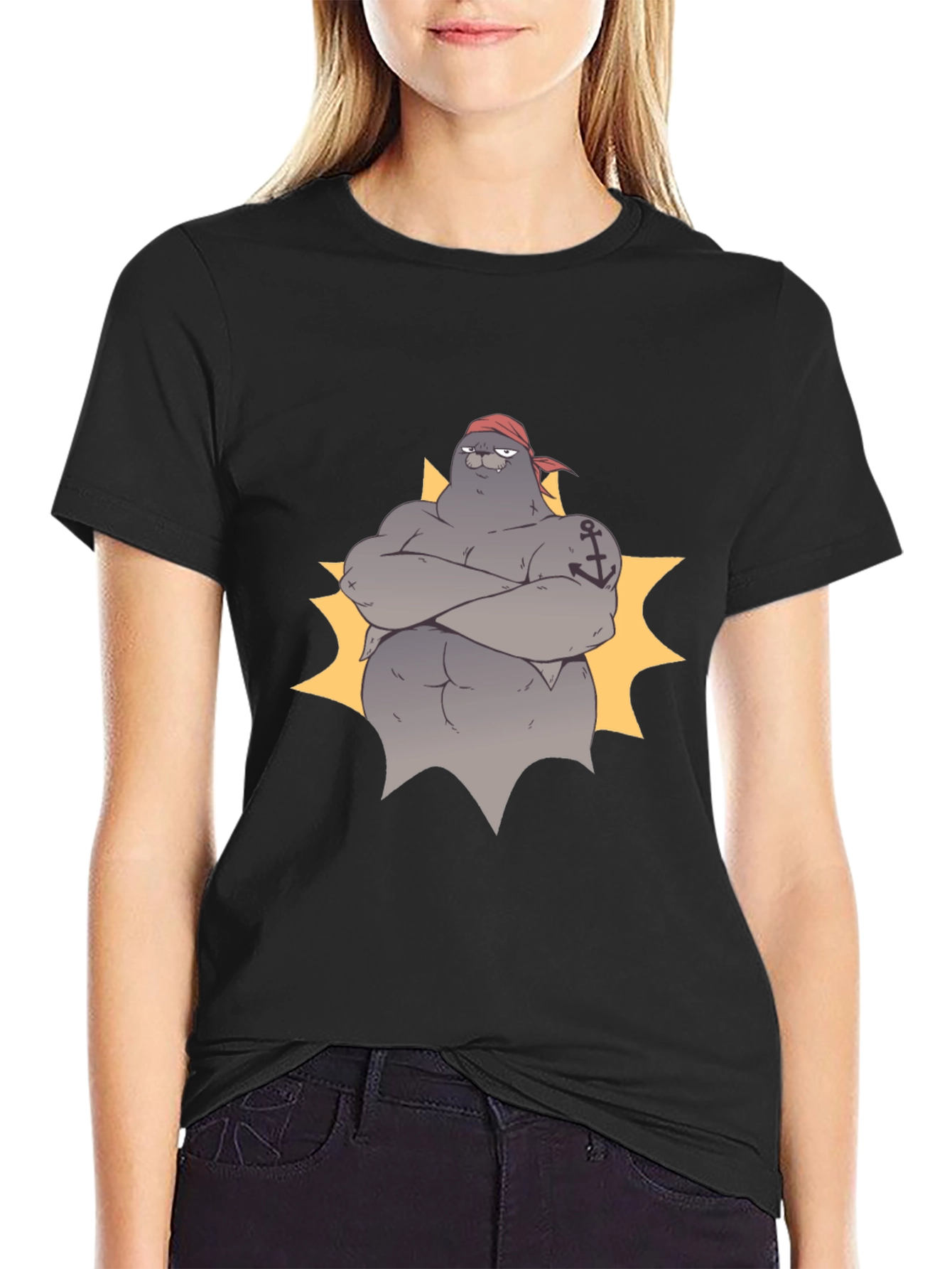Pirate Seal Graphic Tee - Black Cotton T-Shirt