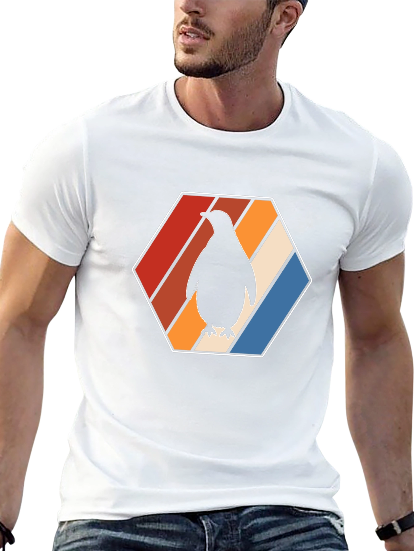 Retro Penguin T-Shirt - Cool Hexagon Design