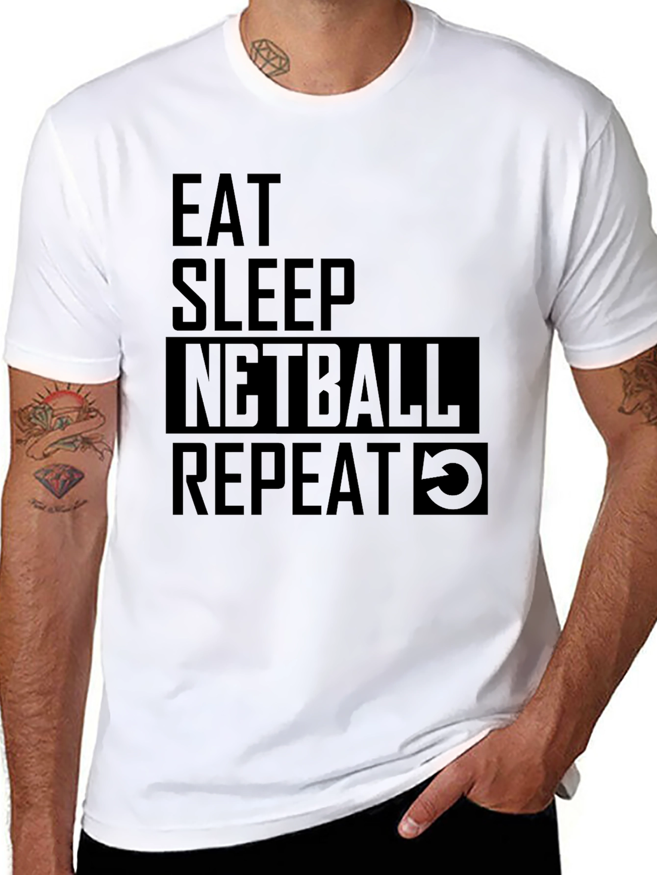 Eat Sleep Netball Repeat Black T-Shirt