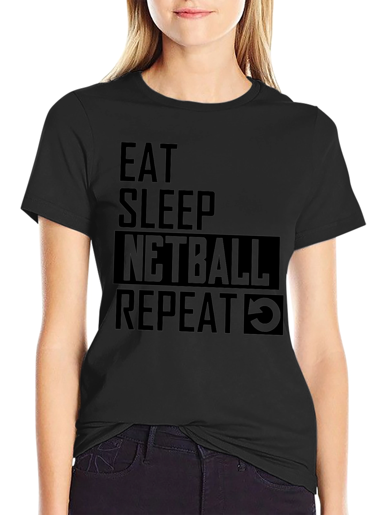 Eat Sleep Netball Repeat Black T-Shirt
