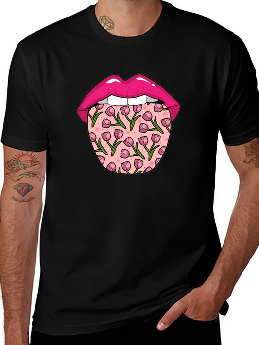 Floral Tongue Graphic Tee - Unique Design T-Shirt
