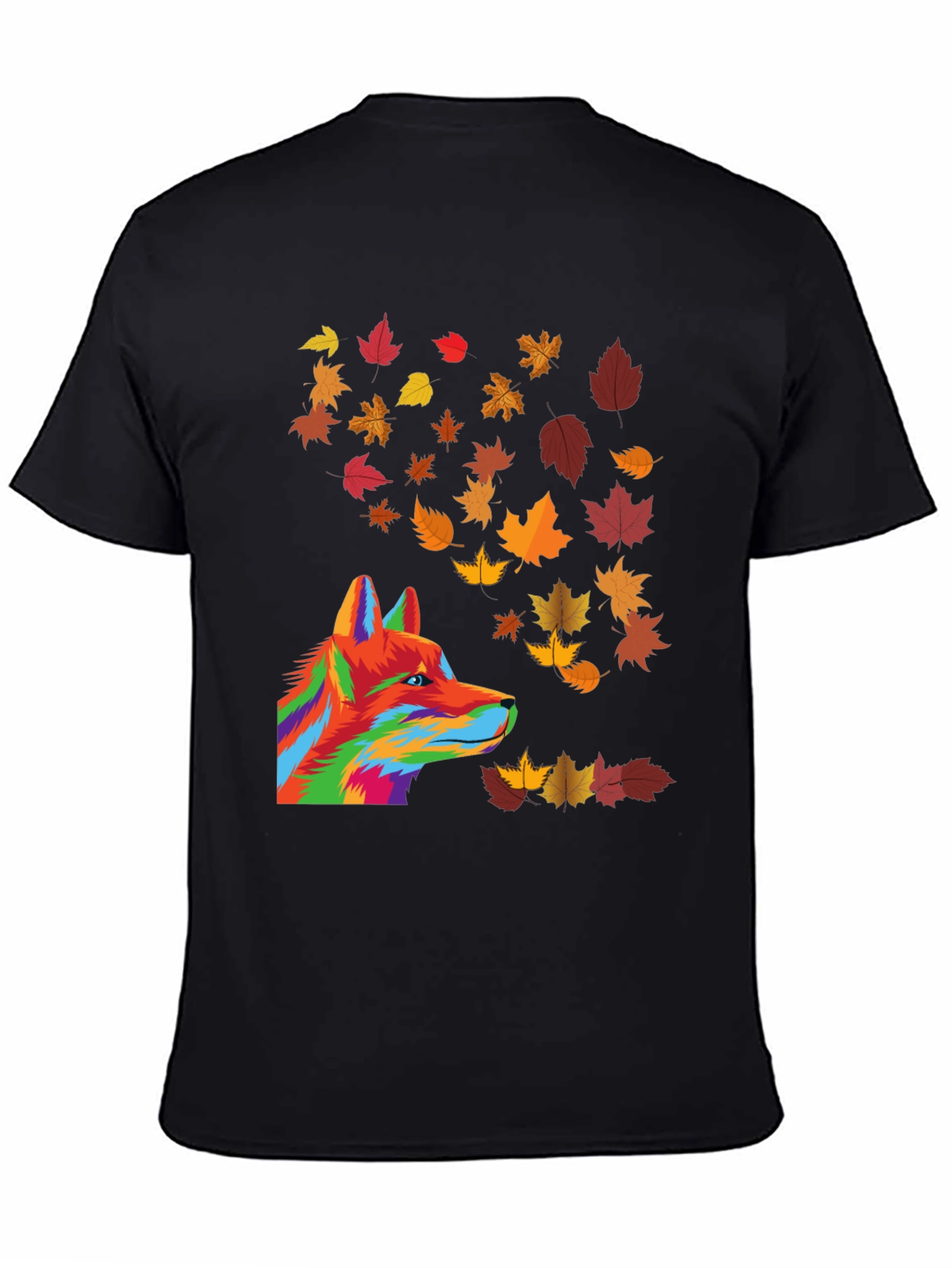 Abstract Fox & Autumn Leaves Graphic T-Shirt