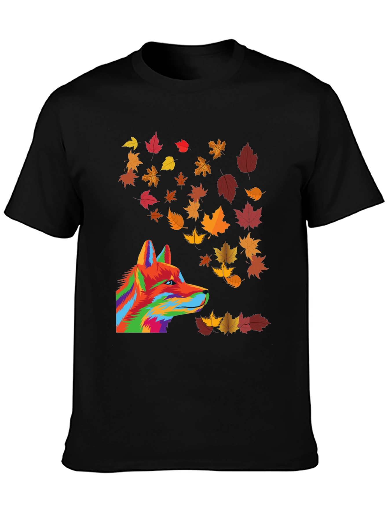 Abstract Fox & Autumn Leaves Graphic T-Shirt