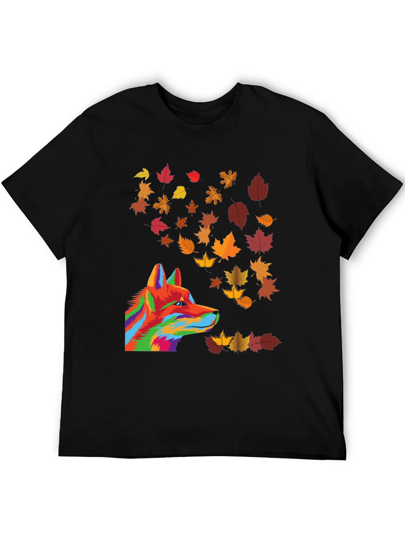 Abstract Fox & Autumn Leaves Graphic T-Shirt