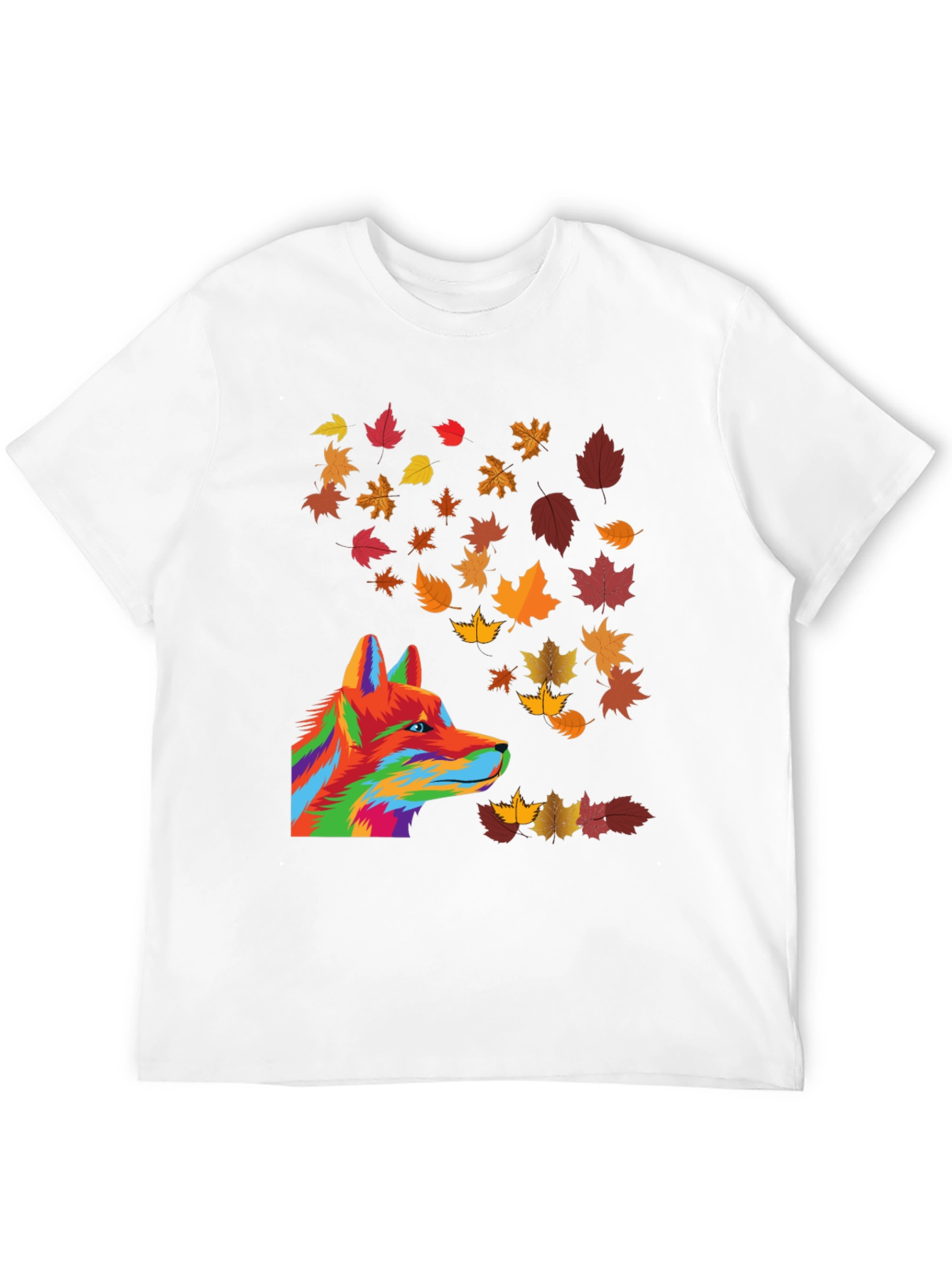 Abstract Fox & Autumn Leaves Graphic T-Shirt