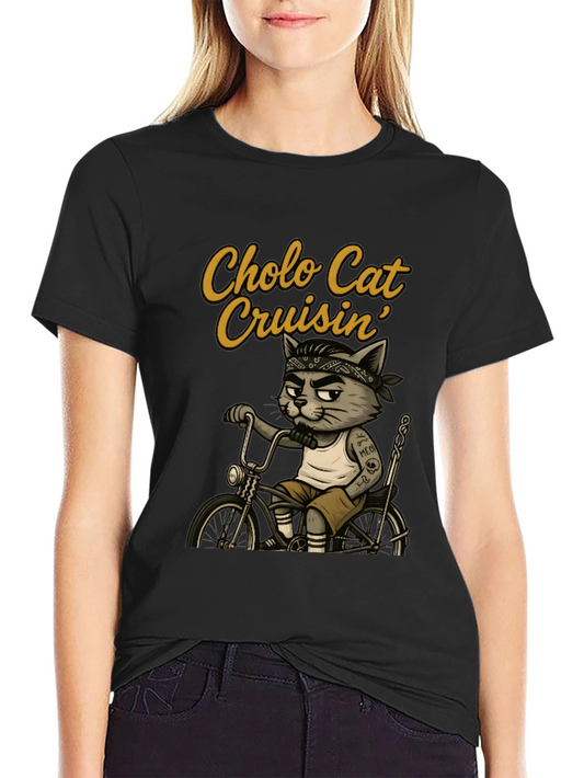 Cholo Cat Cruisin T-Shirt - Cool Cat on Bike