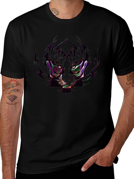Edgy Anime-Style Graphic Print Black T-Shirt