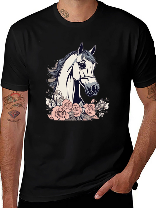 Horse and Roses Graphic Tee - Black