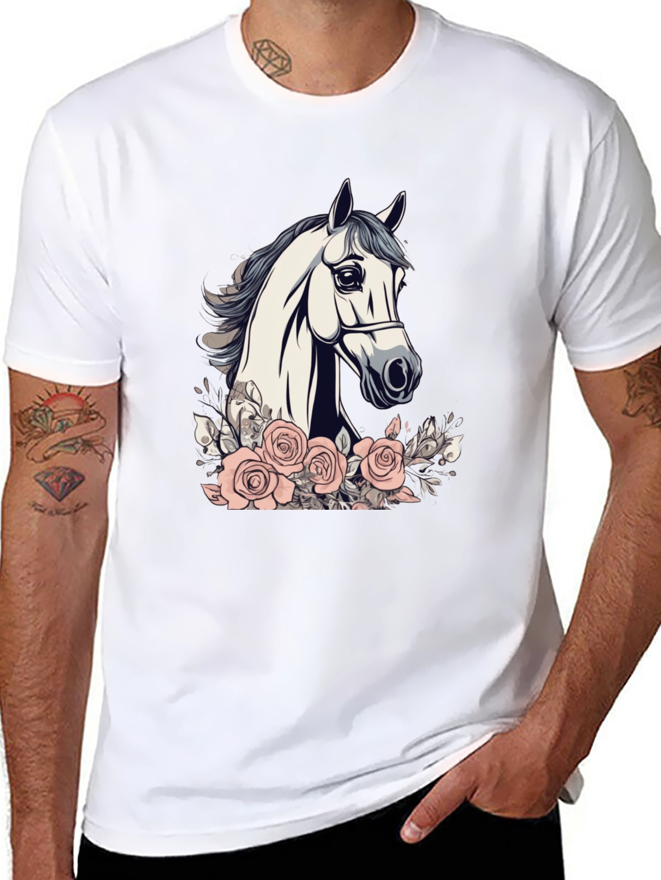 Horse and Roses Graphic Tee - Black