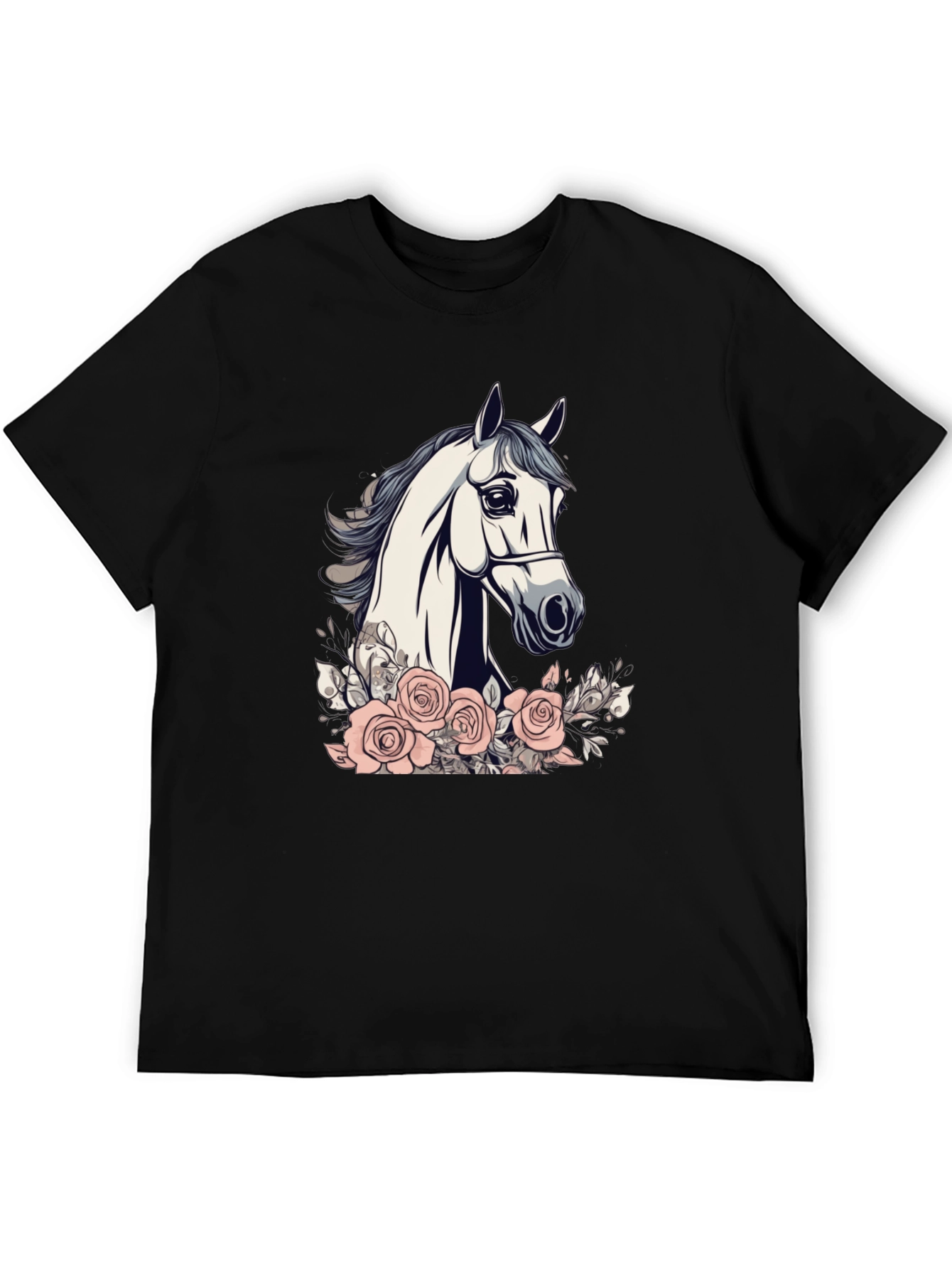 Horse and Roses Graphic Tee - Black