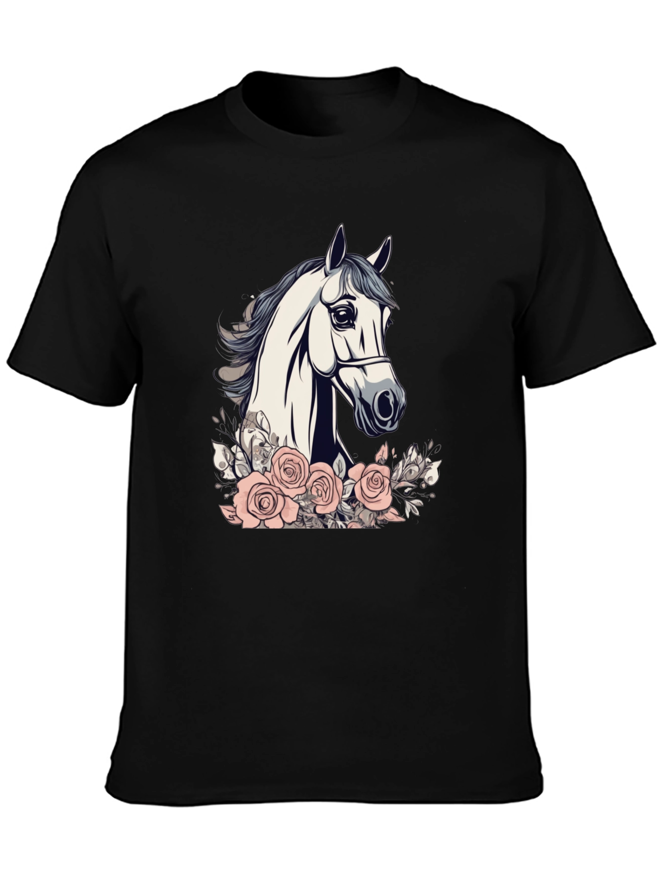 Horse and Roses Graphic Tee - Black