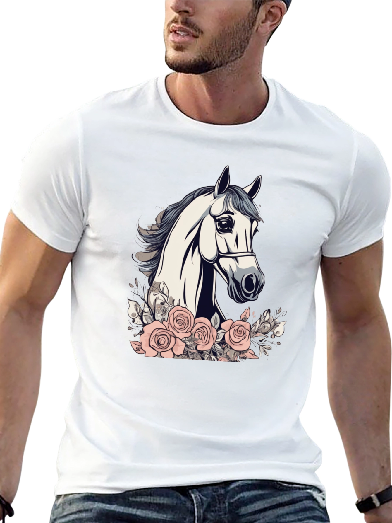 Horse and Roses Graphic Tee - Black