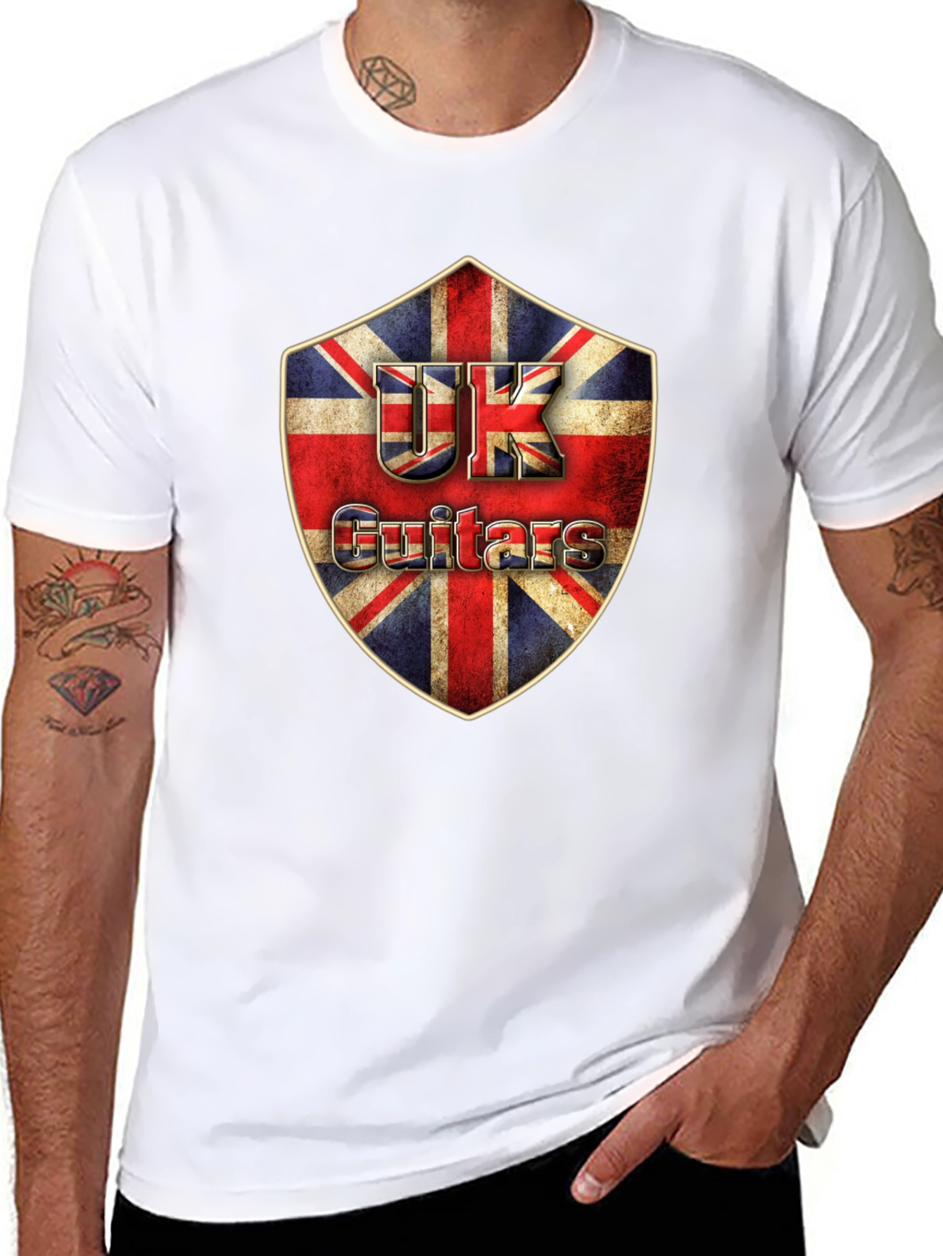 UK Guitars Shield Graphic T-Shirt - Classic Rock Tee