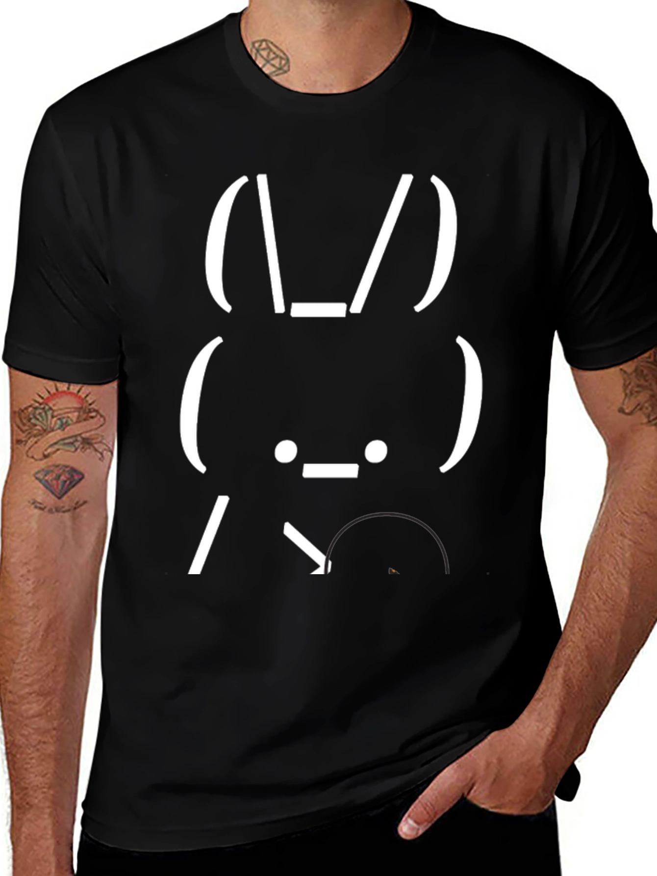 Funny Bunny ASCII Art Graphic T-Shirt - Black