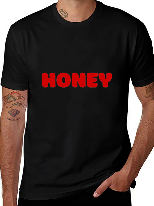 Honey Red Text on Black T-Shirt - Casual Wear