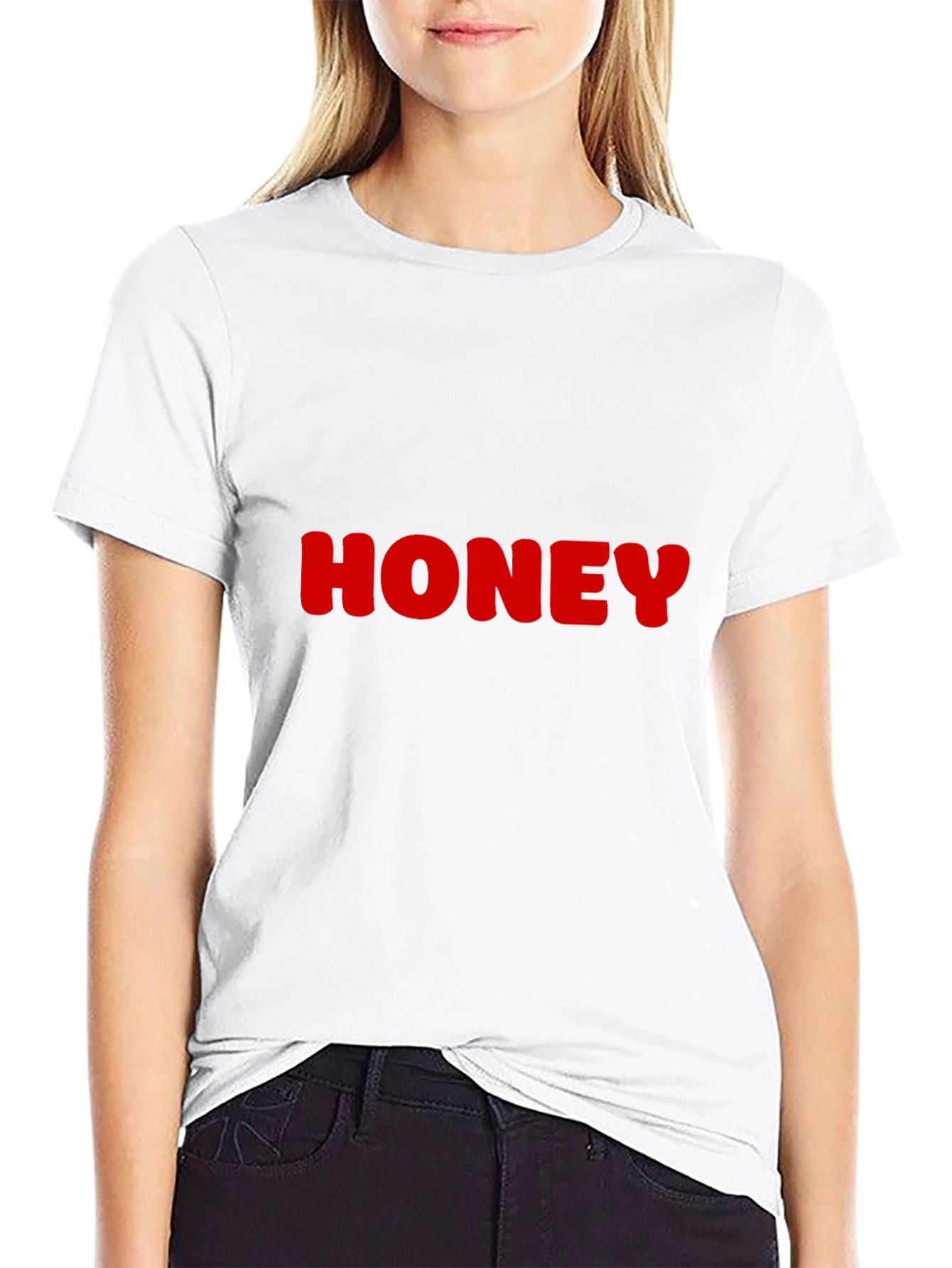 Honey Red Text on Black T-Shirt - Casual Wear