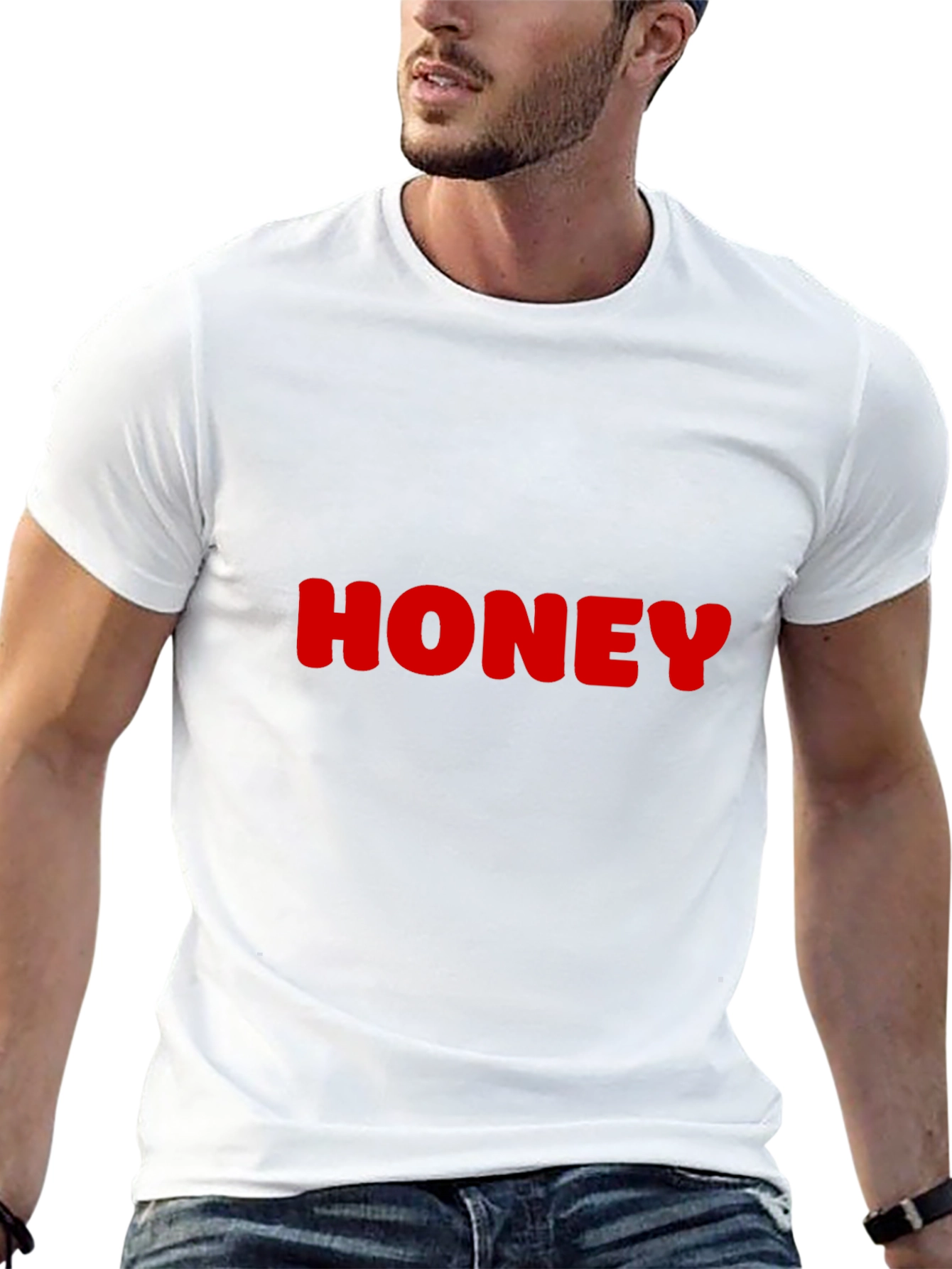 Honey Red Text on Black T-Shirt - Casual Wear