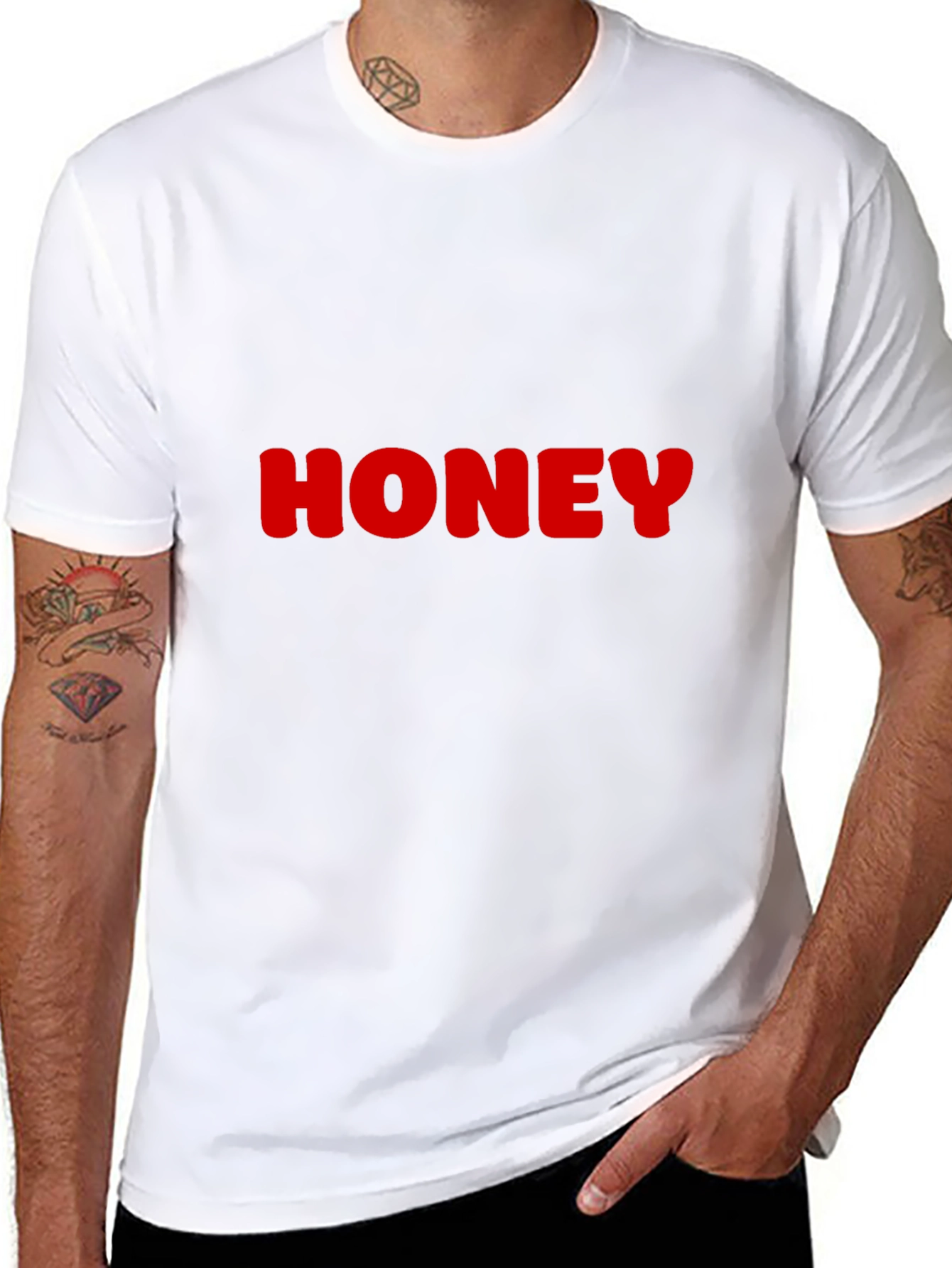 Honey Red Text on Black T-Shirt - Casual Wear