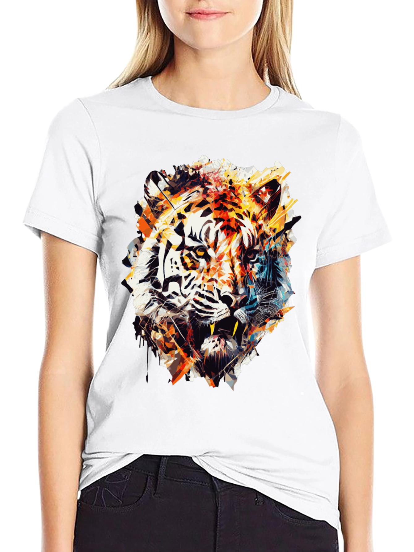 Abstract Tiger Graphic Black T-Shirt