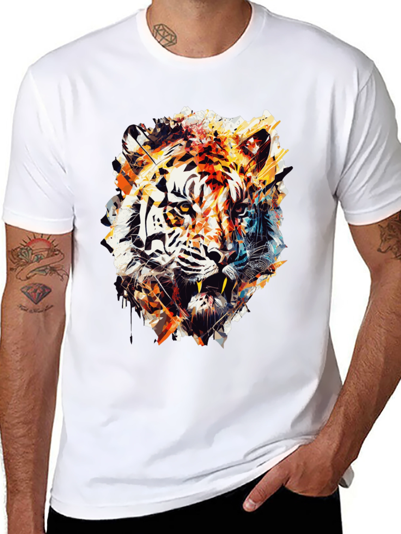 Abstract Tiger Graphic Black T-Shirt