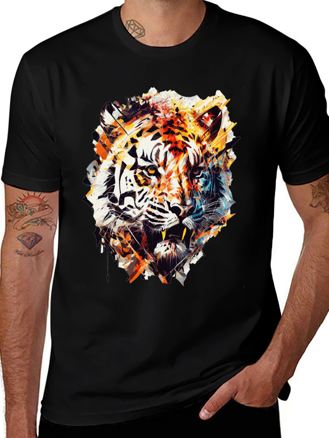 Abstract Tiger Graphic Black T-Shirt