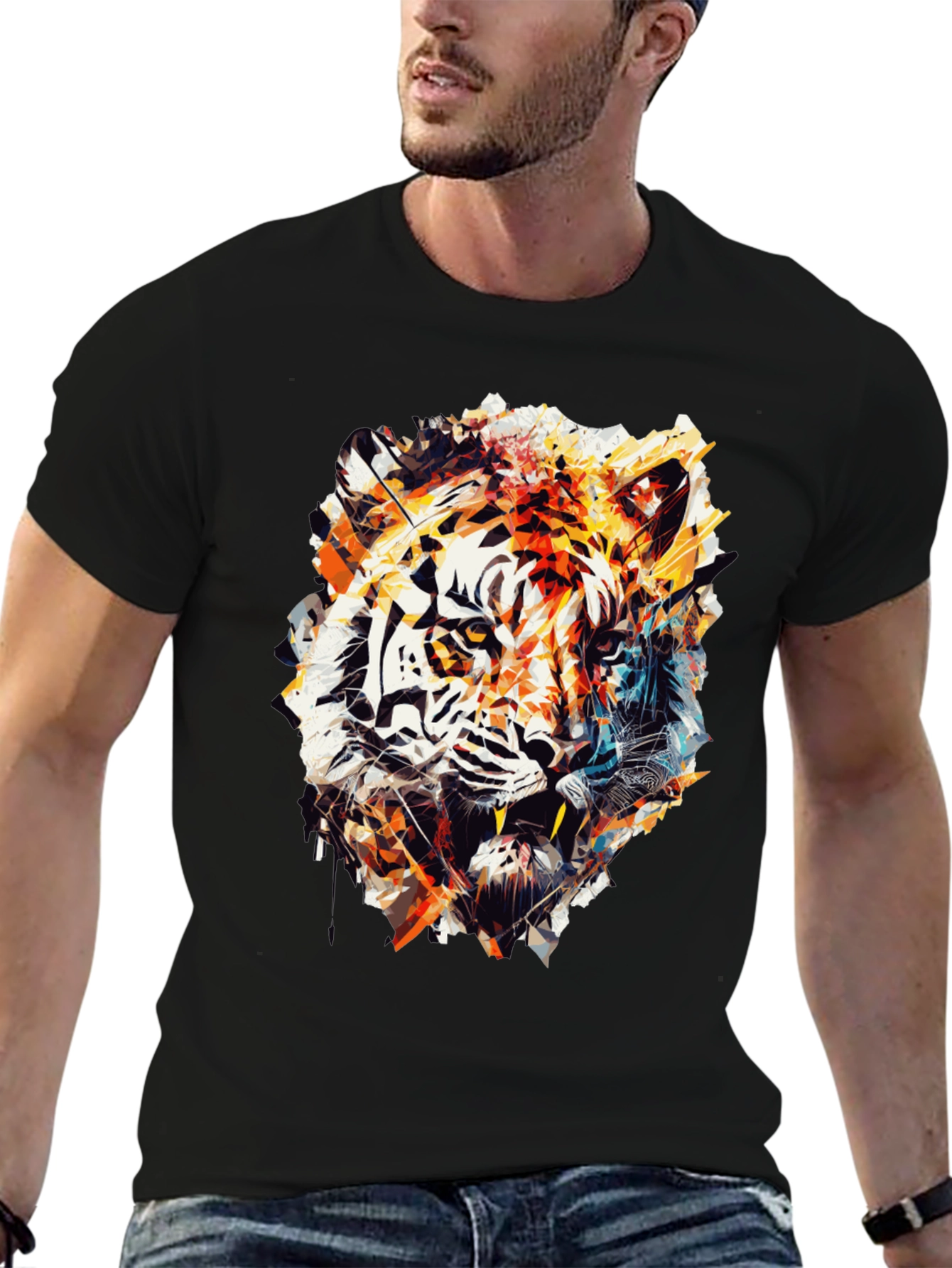 Abstract Tiger Graphic Black T-Shirt