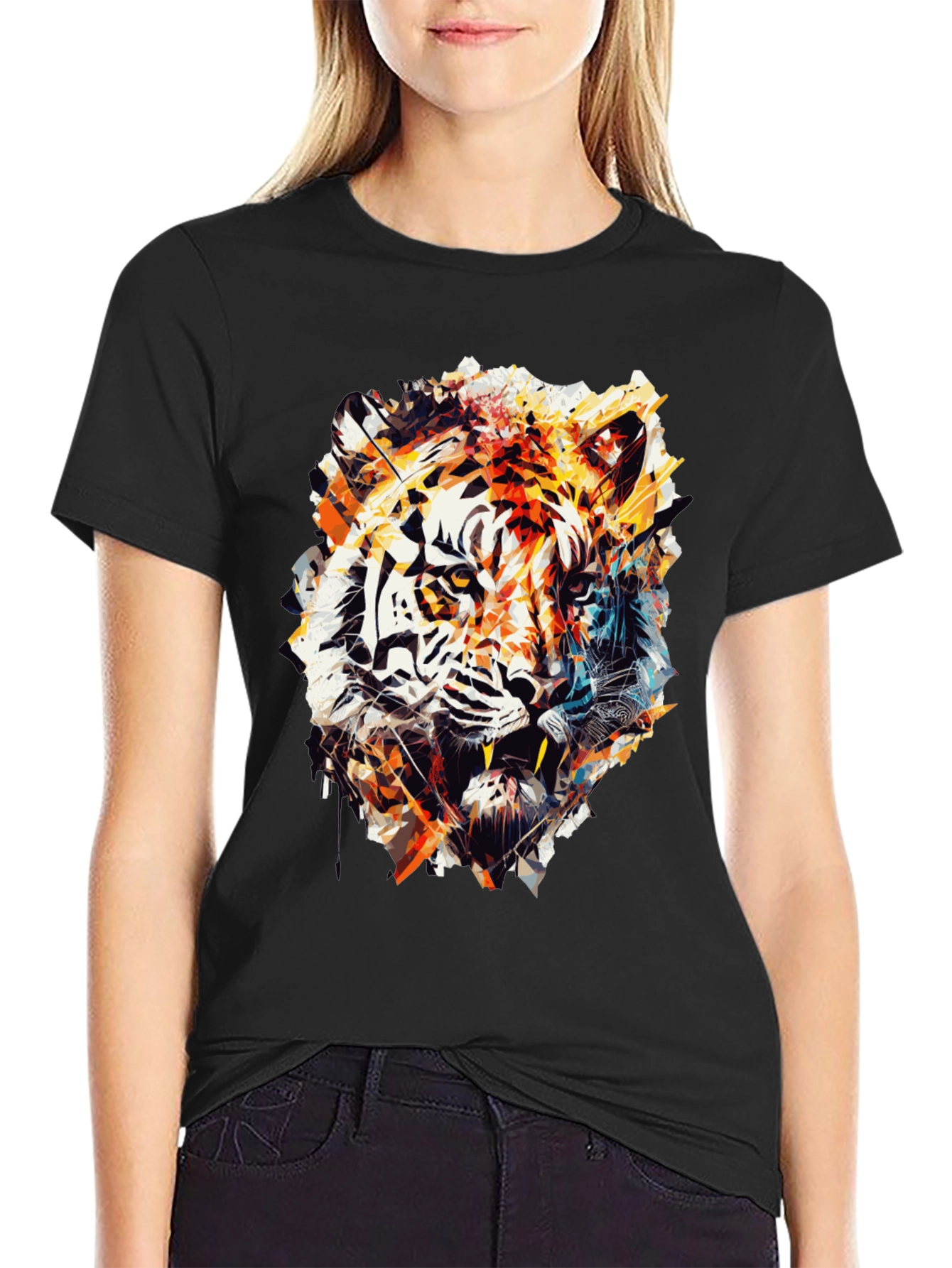 Abstract Tiger Graphic Black T-Shirt