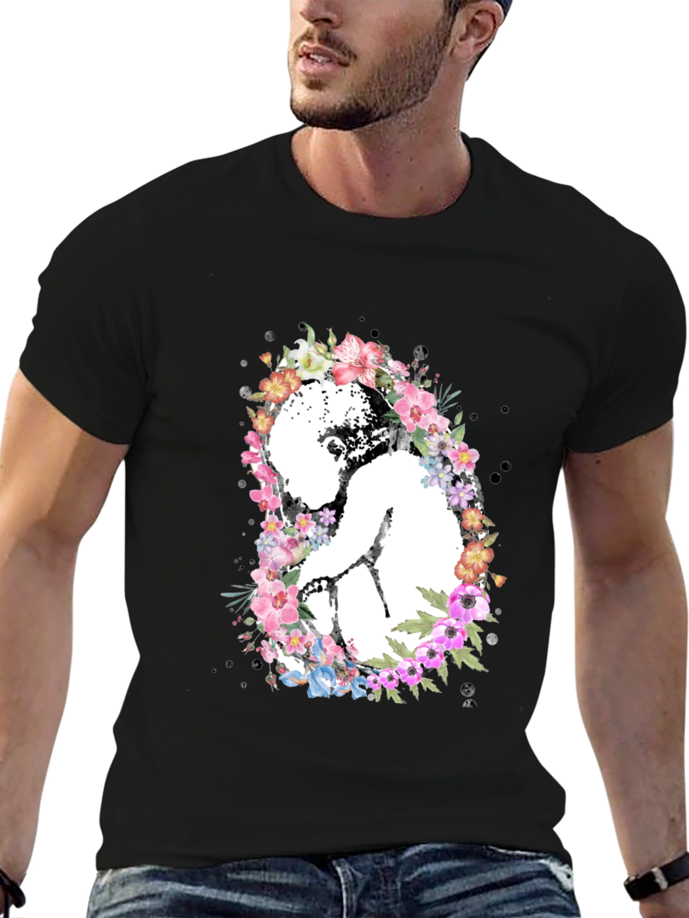 Floral Embryo Graphic Tee - Black Unisex T-Shirt