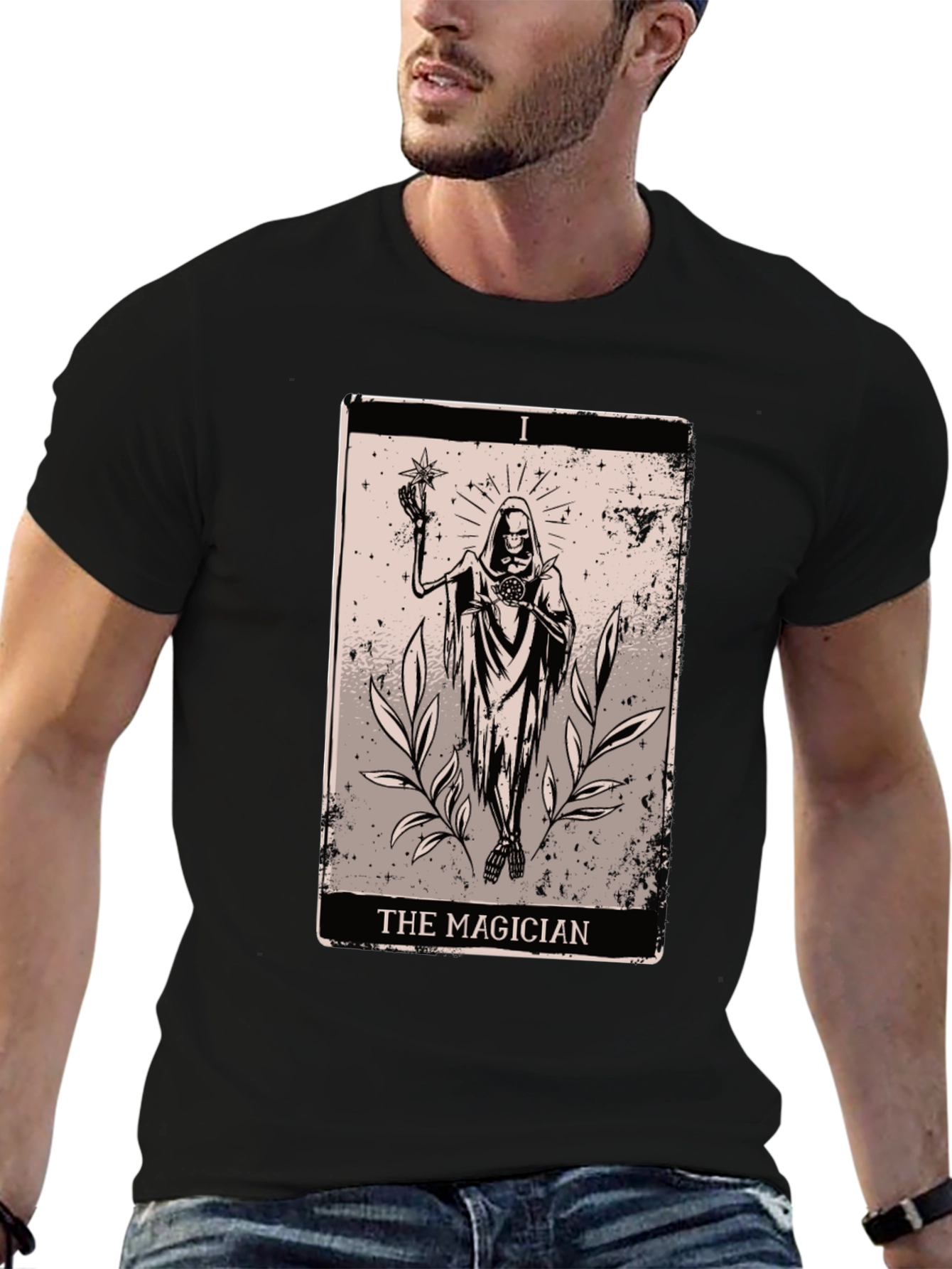 Magician Tarot Card Graphic Tee - Black Cotton T-Shirt