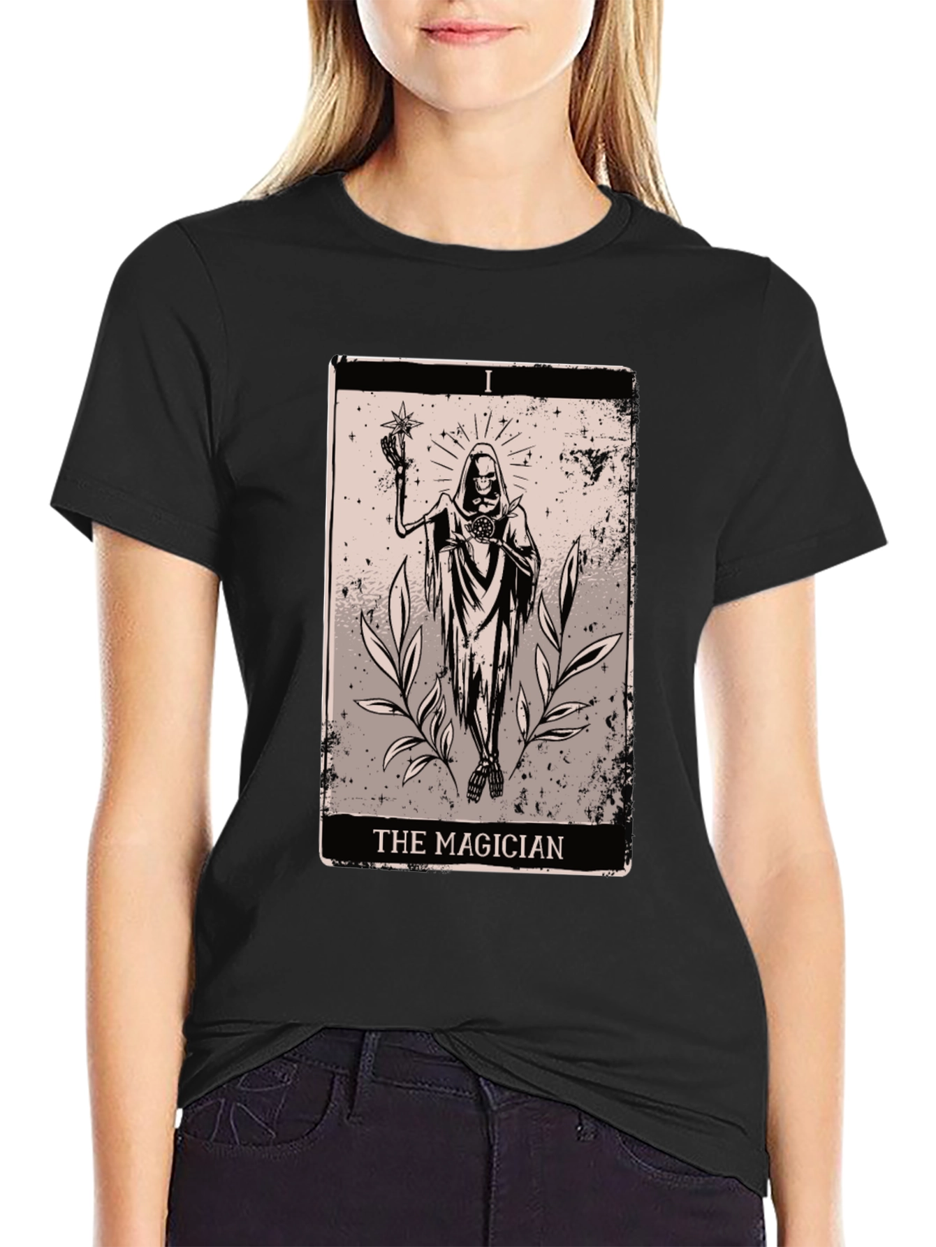 Magician Tarot Card Graphic Tee - Black Cotton T-Shirt