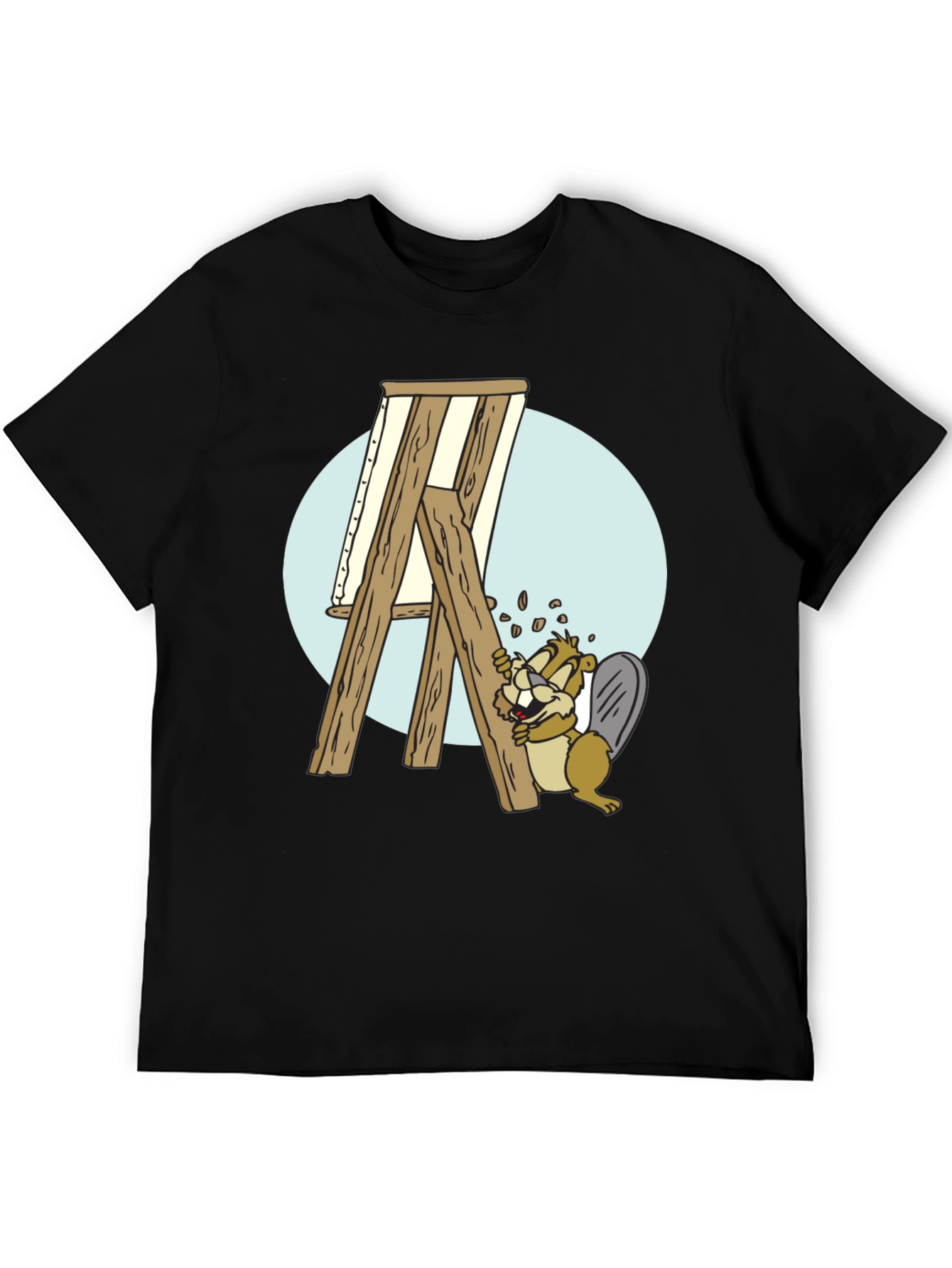 Cartoon Beaver Easel Mens Graphic T-Shirt