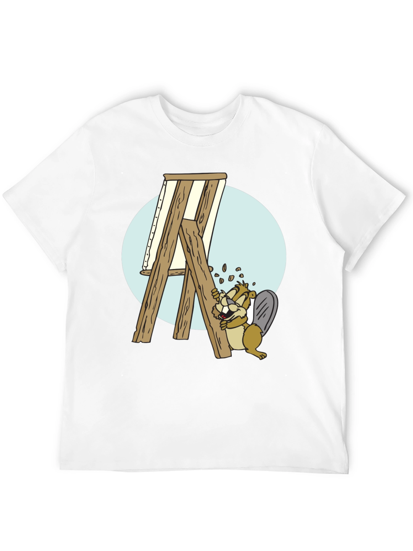Cartoon Beaver Easel Mens Graphic T-Shirt