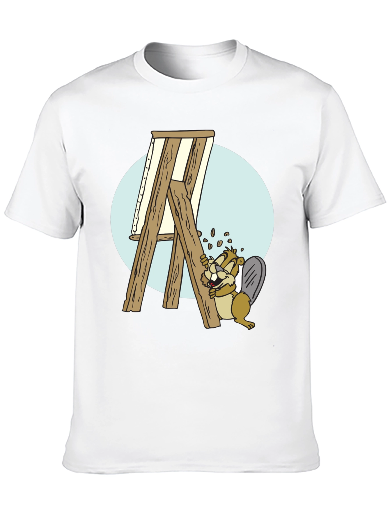 Cartoon Beaver Easel Mens Graphic T-Shirt