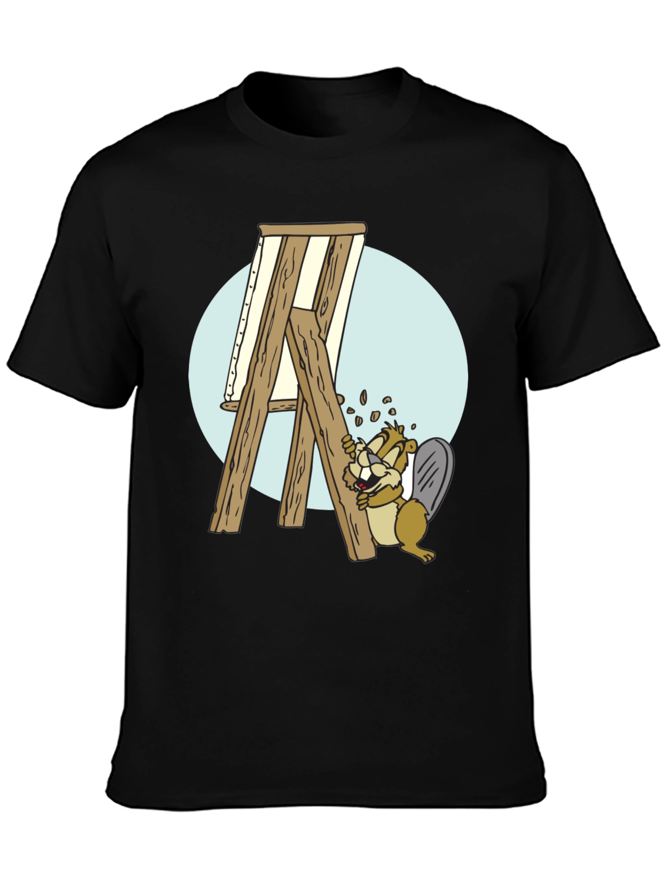 Cartoon Beaver Easel Mens Graphic T-Shirt