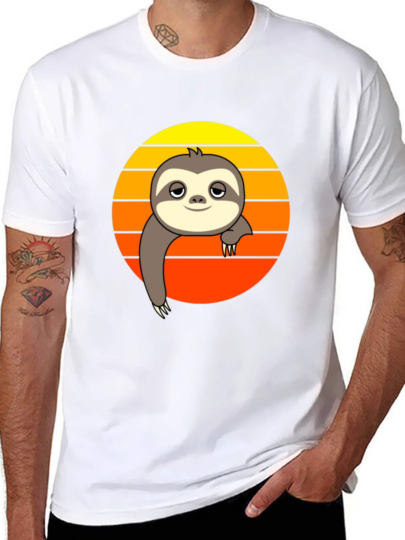 Chill Sloth Sunset Graphic Tee - Relaxed Fit