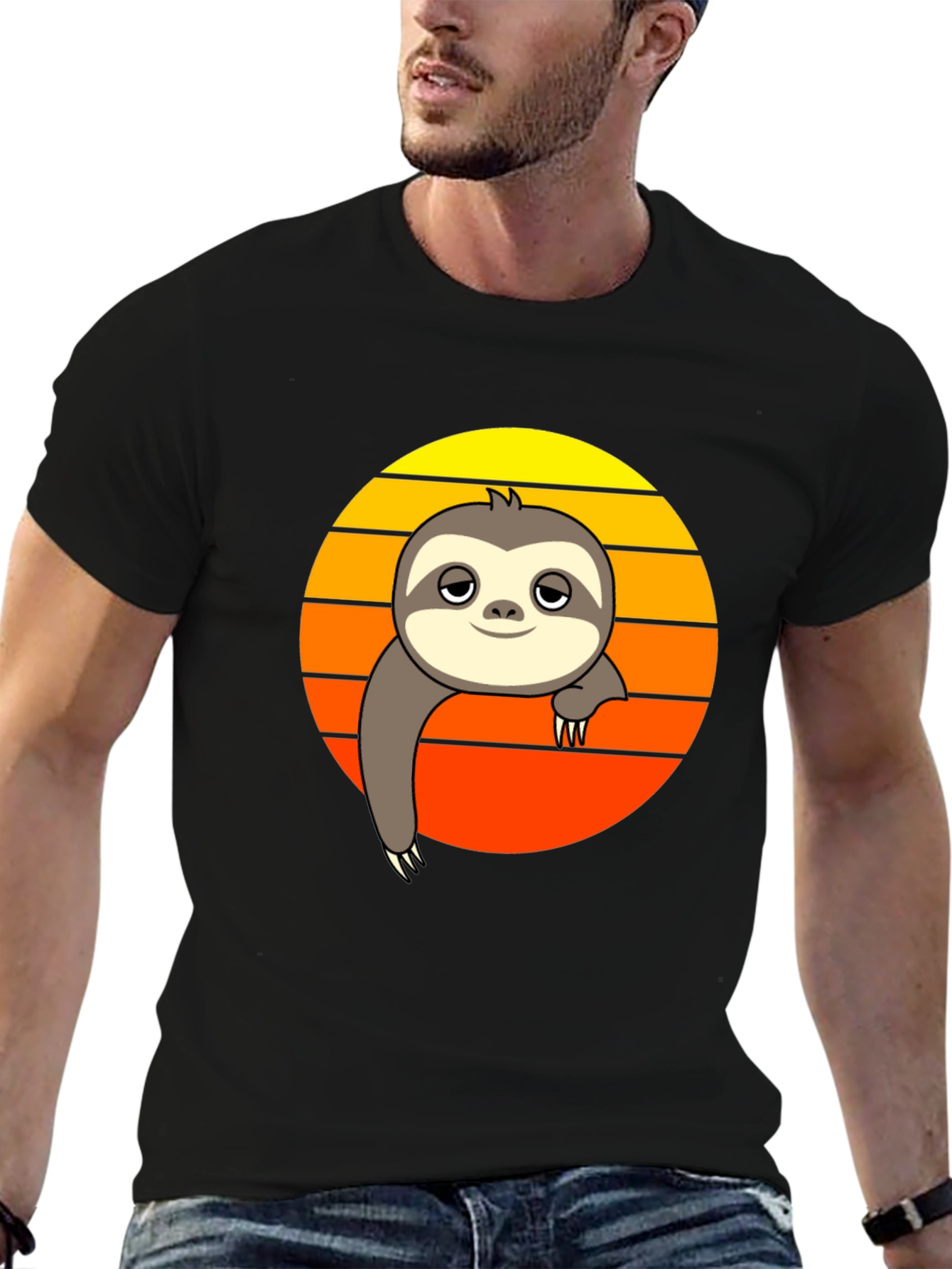 Chill Sloth Sunset Graphic Tee - Relaxed Fit