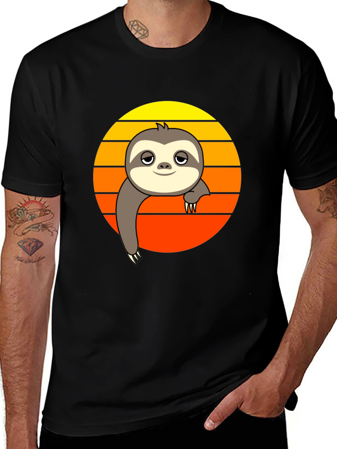 Chill Sloth Sunset Graphic Tee - Relaxed Fit