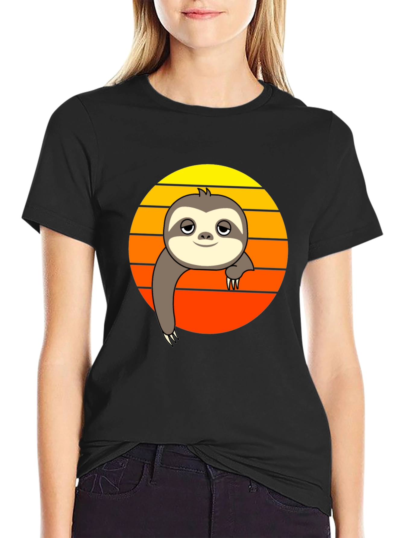 Chill Sloth Sunset Graphic Tee - Relaxed Fit