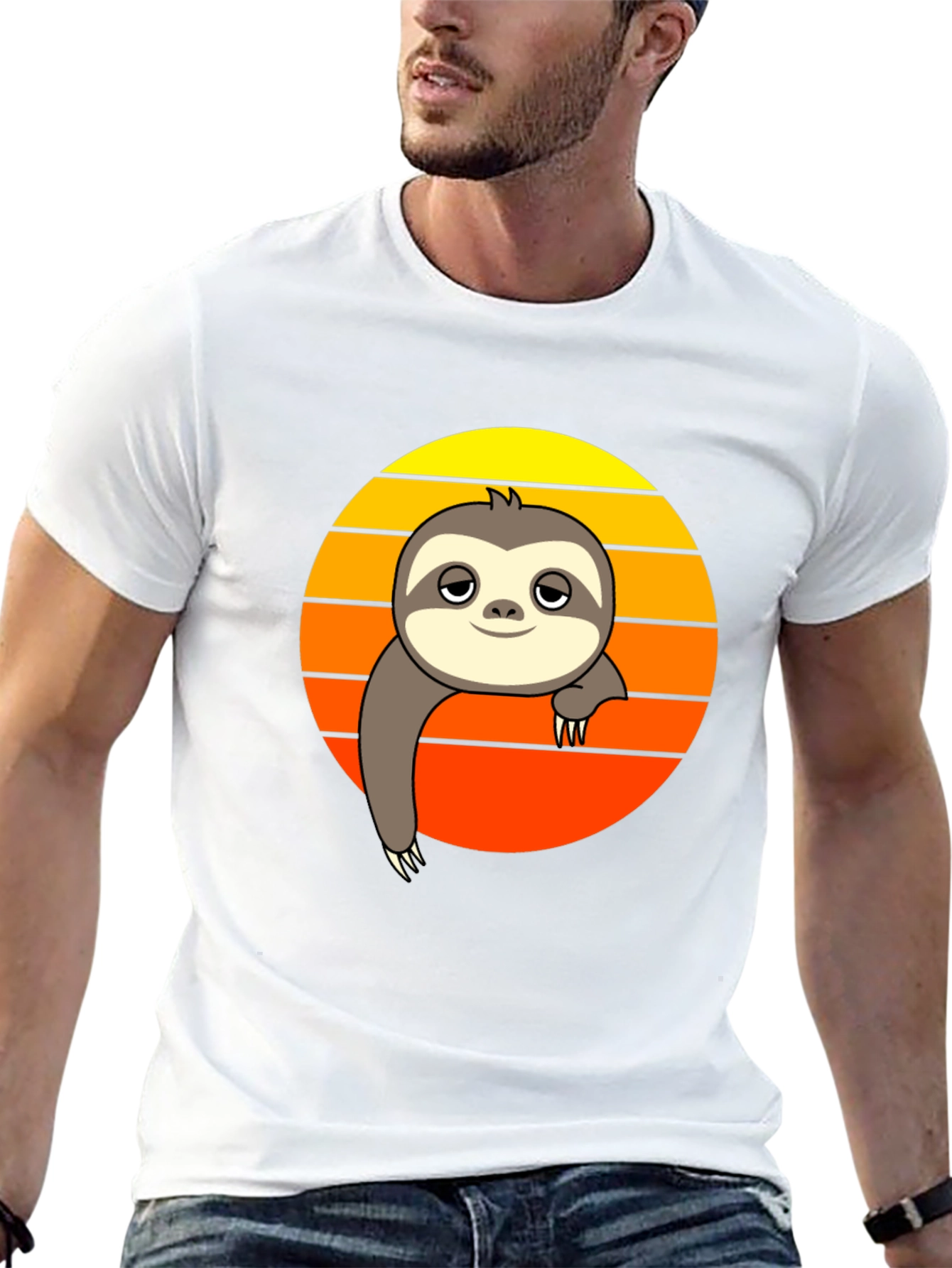 Chill Sloth Sunset Graphic Tee - Relaxed Fit
