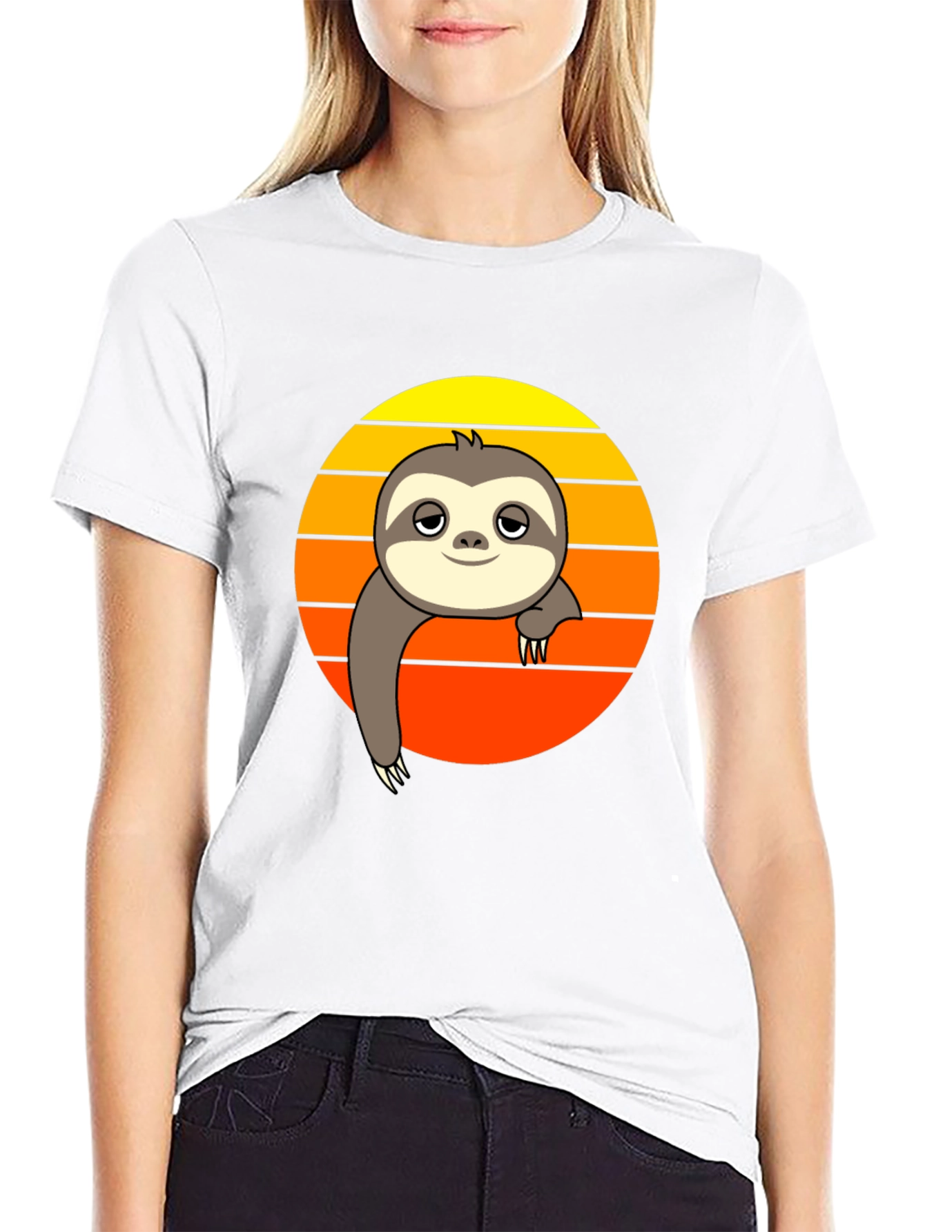 Chill Sloth Sunset Graphic Tee - Relaxed Fit