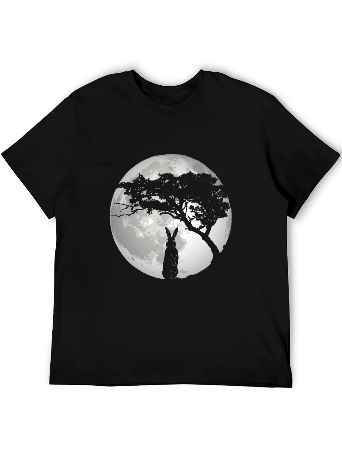 Moonlit Rabbit Graphic T-Shirt - Black Cotton Tee
