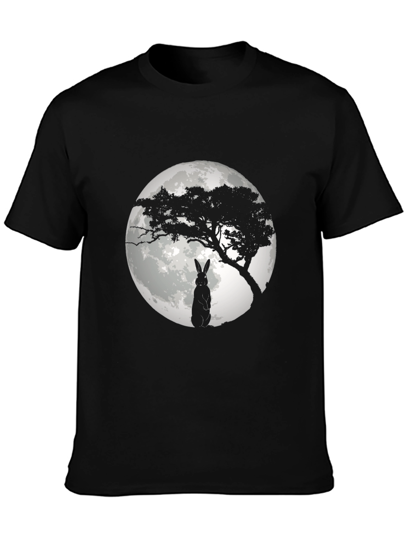 Moonlit Rabbit Graphic T-Shirt - Black Cotton Tee