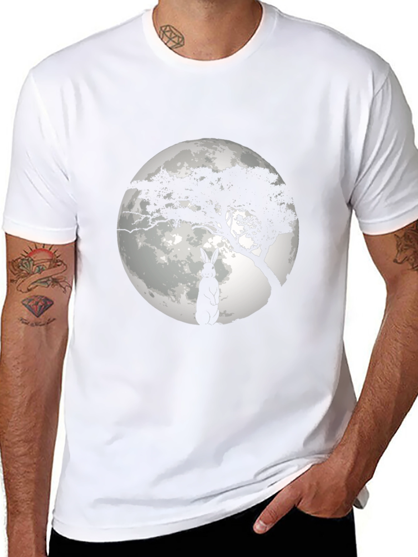 Moonlit Rabbit Graphic T-Shirt - Black Cotton Tee