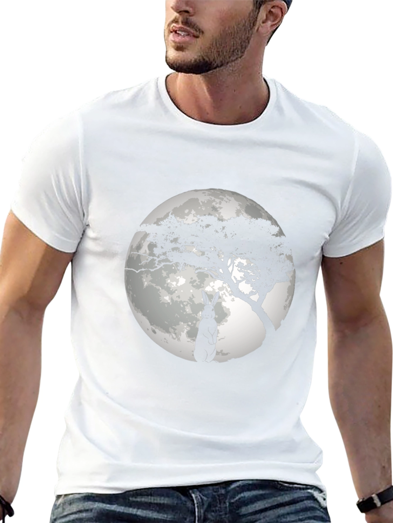 Moonlit Rabbit Graphic T-Shirt - Black Cotton Tee