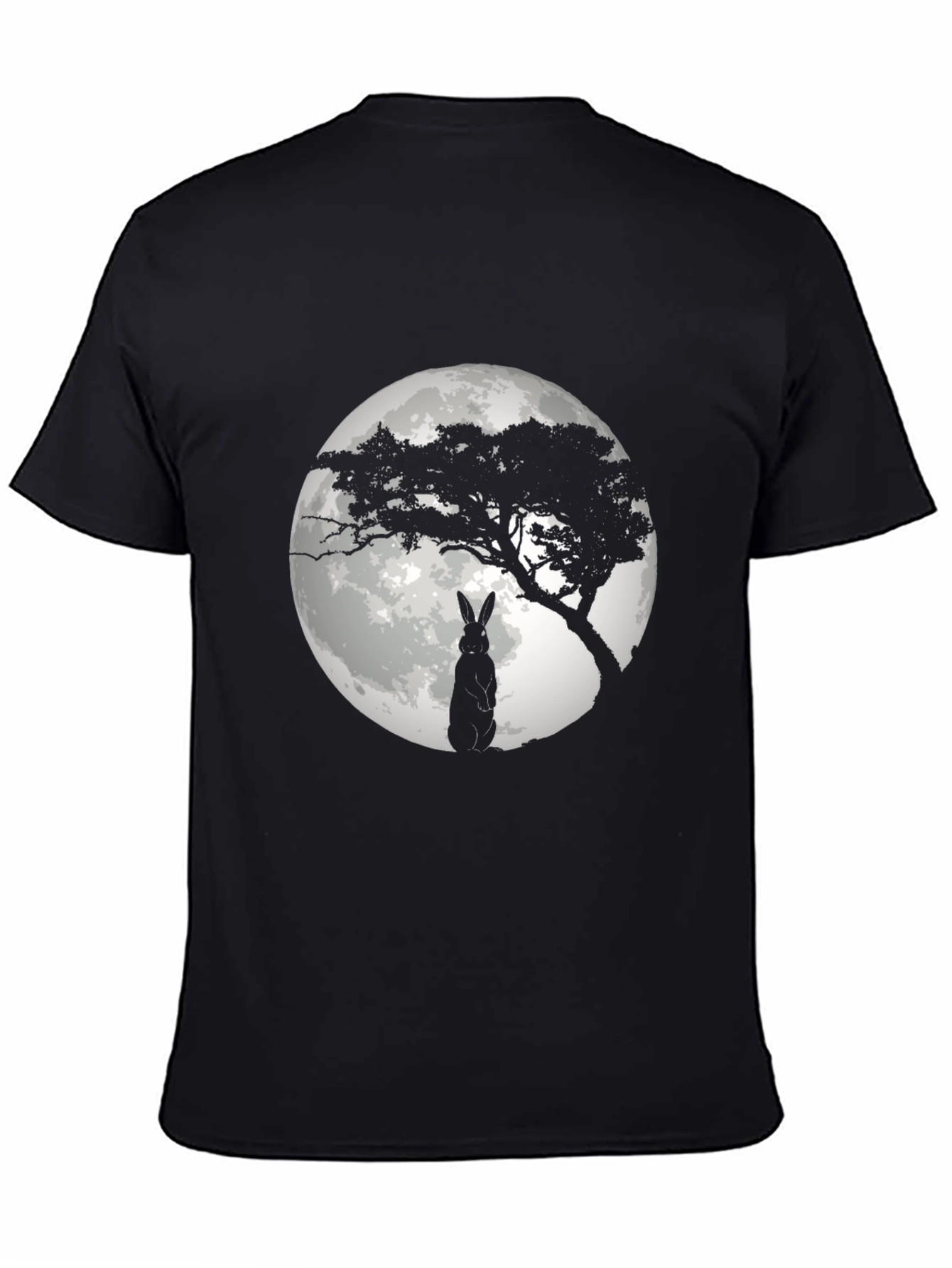 Moonlit Rabbit Graphic T-Shirt - Black Cotton Tee