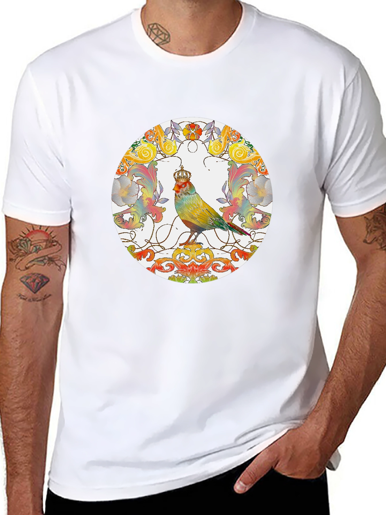 Crowned Bird Graphic Tee - Artistic Style